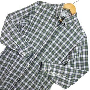 Tom James Men’s Button Down Shirt Sz Large Long Sleeve Plaid Green Blue Yellow